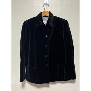 Women's Garfield & Marks Black Faux Velvet Cotton Dress Coat Blazer Jacket Sz 6